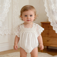 Combinaisons d'été pour bébés filles, combinaison princesse, couleur unie, combinaisons en dentelle pour filles, vêtements à manches bouffantes pour tout-petits