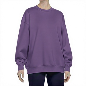 เสื้อสเวตเชิ้ตคอกลมโอเวอร์ไซส์สำหรับผู้หญิง สีม่วงล้วน แขนยาวทรงหลวม ผ้าฝ้าย ระบายอากาศได้ดี เหมาะสำหรับใส่ในฤดูใบไม้ร่วง - Product Image 1