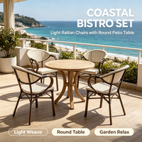 Ensemble de mobilier de patio extérieur style bistrot français, très résistant aux intempéries et aux UV, en rotin PE, avec table ronde et fauteuils à accoudoirs – Vente chaude