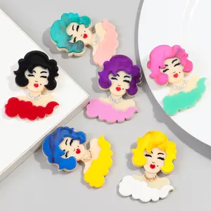 New fashion jewelry Clothing accessories Famous actress colorful hair Glitter crystal necklace resin corsage acrylic brooch