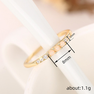 Anelli da Donna T0629 con Opale, Montatura Pavé, Pietra Naturale Rotonda, Gioielli di Moda per Fidanzamento - Product Image 4