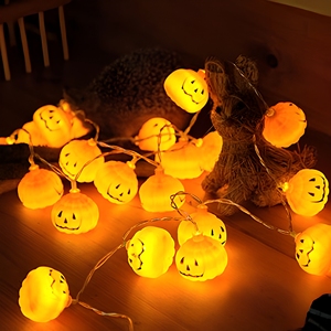 Guirlande lumineuse LED citrouille d'Halloween 2,1 m, à piles, portable, en plastique, pour décoration de jardin et de porche - Product Image 1