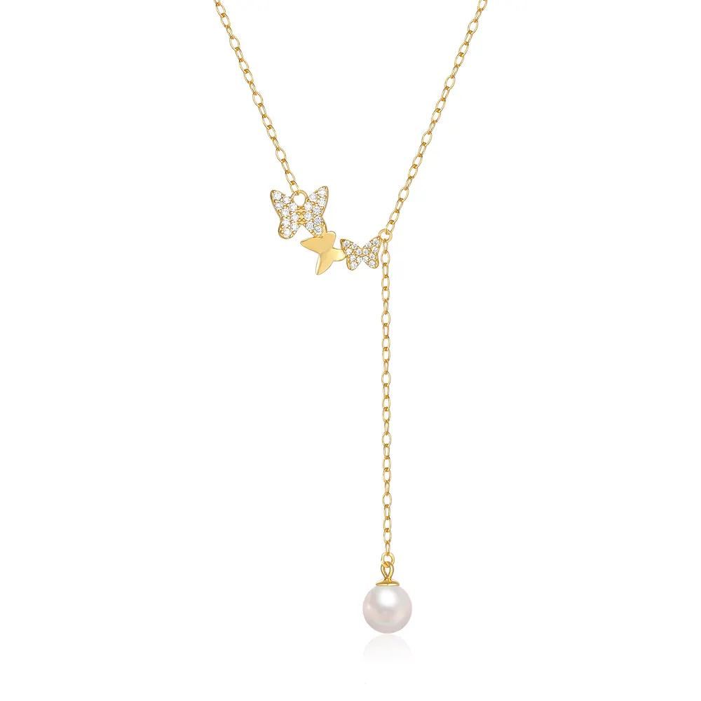 Papillon perle bijoux en gros chaîne délicate S925 argent Sterling taille classique diamant femmes mariage pendentif collier