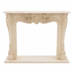 Chimenea tradicional de mármol con tallado ornamentado, de mármol beige Galala, para interiores, con estufa de leña para comedor. - Product Image 2