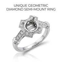 Bague de fiançailles semi-montée en or blanc 18 carats avec tête d'étoile pavée, diamant rond, bande conique ornée, monture vintage, vente en gros, MOQ 1