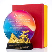 Nouveau trophée rond en cristal avec impression UV, gravure laser motif cerf doré, récompense annuelle pour le gala et la reconnaissance des employés
