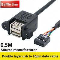 Kabel Ekstensi Riser Motherboard USB Ganda 9-pin dengan Konduktor Tembaga dan Braket Tipe 20 USB Berlapis Ganda