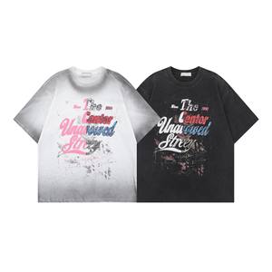 2025 été hommes rétro marque à manches courtes T-Shirt nouveau Style post-apocalyptique poids lourd lavé 100% coton encre-pulvérisation Design - Product Image 1