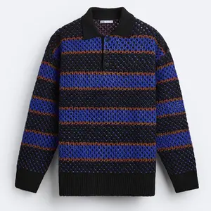 Custom LOGO OEM ODM Sweater Men Pullover Striped Jacquard Knit Top Long Sleeve POLO Knitted Designer Sweaters Male