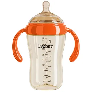 Schlussverkauf 9oz/280ml PPSU Anti-Blötzerei BPA-frei Latexfrei silikon Babymilchflasche langsamer Durchfluss für einfaches Füttern 0-12 Monate