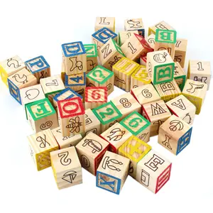 Wooden Building Blocks Educational Toy Hot Selling Wooden Alphabet Color Square Alphabet ABC 3D For Kids 50 Color Box Wood 10pcs