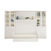 Cama de Pared Abatible Oculta de Madera Estilo Murphy con Sofá, Almacenamiento Personalizado, Diseño Nórdico Minimalista y Moderno para Sala de Estar
