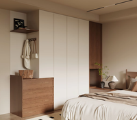 Armoire de chambre contemporaine, gain de place, écologique, avec bureau d'angle intégré, meuble de rangement sur mesure pour hôtel, école, centre commercial