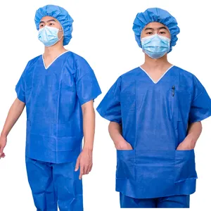 अस्पताल मेडिकल स्क्रब सूट डिस्पोजेबल स्क्रब शर्ट और पैंट वयस्क रोगी डिस्पोजेबल सर्जिकल वर्दी एसएमएस पायजामा