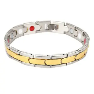 Bracelet médical magnétique en acier titane pour hommes, couleur or, tendance, vente en gros