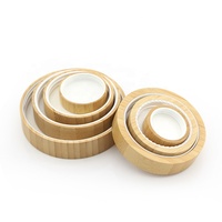 Vente en gros de couvercles en bois écologiques usinés CNC, pièces personnalisées en bois naturel, bouchons à vis en bambou avec revêtement plastique pour pots de crème en verre
