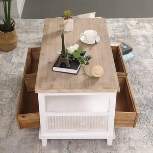 Hot Sale Antique Farmhouse Style Wooden Center Tea Coffee <b>Table</b> 4 Drawers Living Room Furniture <b>with</b> <b>Storage</b> Shelf - Product Image 4