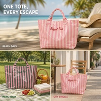 Sac de plage personnalisé Royal Fair, sac de plage à bandoulière en PVC rayé résistant à l'eau, grande capacité, sac de voyage et de rangement quotidien