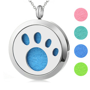 Ciondolo Aromaterapico a Forma di Impronta Animale Cartoon, <span class=keywords><strong>Magnete</strong></span> Rotondo in Acciaio Inossidabile <span class=keywords><strong>con</strong></span> Collana per Profumo e Incenso, Catene alla Moda - Product Image 6