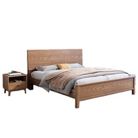 Cadre de lit moderne en bois massif, lit plateforme en chêne naturel avec tête de lit et tables de chevet pour mobilier de chambre