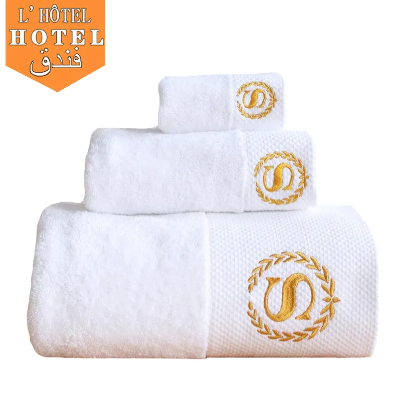 5 Star Hotel Handdoeken Wit Custom Logo Badkamer Linnen 100% Katoen Gezicht Hand Bad Hotel Handdoek Set