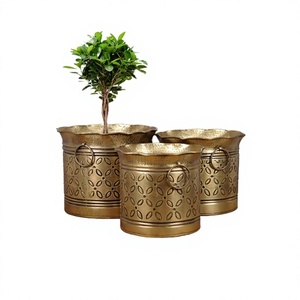 Juego de 3 macetas de diferentes tamaños, de calidad superior, forma redonda, de latón, para uso en el hogar, hoteles y restaurantes. - Product Image 1