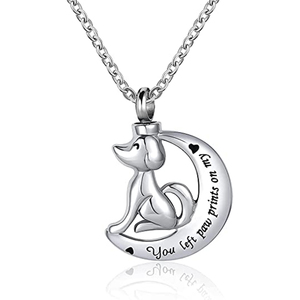 Collier d'urne de crémation pour animaux de compagnie, pendentif souvenir de chien et de lune, bijoux commémoratifs pour femmes et hommes, motifs de patte gauche sur mon cœur - Product Image 1