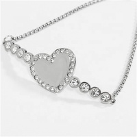 Bracelet ajustable en acier inoxydable Yiwu Aceon Velle, maillons Rolo, cœur d'amour, bord pavé de zircons, base vierge à graver DIY