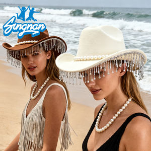 Hot Bachelorette Party Mariage Cowgirl Chapeaux pour Femmes Strass Gland Blanc Feutre Fedora <span class=keywords><strong>Cowboy</strong></span> Chapeau - Product Image 3