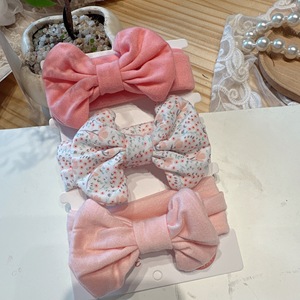 3Pcs <b>Baby</b> Bow <b>Headband</b> Set Floral Print Solid Color Soft Cotton Newborn Hair Band Infant Forehead Protector Hair Accessories - Product Image 3