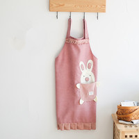 Tablier de cuisine en coton imperméable personnalisable avec volants, motif lapin de dessin animé, poche, tour de cou réglable, anti-salissures