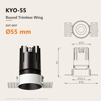 Projecteur mural inclinable sans cadre pour aile d'avion, étanche IP65, découpe 55mm, 9W, réflecteur asymétrique pour éclairage de vitrine