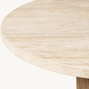 Table à manger ronde en <span class=keywords><strong>bois</strong></span> massif de style américain personnalisée Rhoohill, table à manger moderne de luxe avec plateau en travertin - Product Image 6