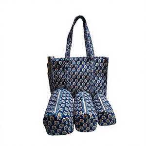 Sac à main matelassé en coton style vintage à imprimé floral, durable, doux au toucher, fermeture éclair, léger, facile à transporter, pochette utilitaire 3 pièces - Product Image 2