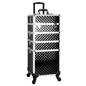 पहियों पर रोलिंग मेकअप केस 4in1 बड़े कॉस्मेटिक आयोजक ट्रेन केस मेकअप ट्रैवल केस नाखून कलाकार सैलून स्टोरेज कार्ट ट्रंक - Product Image 4