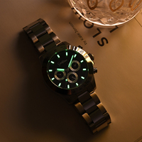Montre pour homme en acier inoxydable avec logo personnalisable, verre saphir transparent, protection solide, indicateur 24 heures, mouvement mécanique