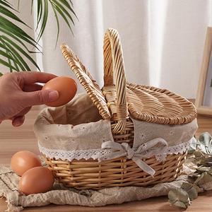 <span class=keywords><strong>Panier</strong></span> de pique-nique en osier fait main pour le camping en plein air, <span class=keywords><strong>panier</strong></span> de rangement en saule naturel tressé avec couvercle et poignée - Product Image 4