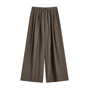 Pantalon en satin à taille haute élastique, coupe ample, jambe large, avec cordon de serrage à pompons, longueur totale, rayé, décontracté, pour femme, été - Product Image 1