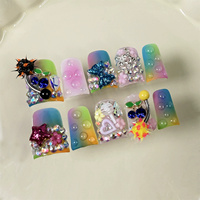 Ongles en acrylique 3D motif fleur et bec de canard, faits à la main, style French, à presser, 10 pièces, faux ongles