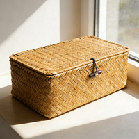 Paniers de rangement en rotin tressé grande taille, très demandés, paniers de rangement en jonc de mer naturel de haute qualité avec couvercle, vente en gros, paniers de rangement en osier à prix abordable