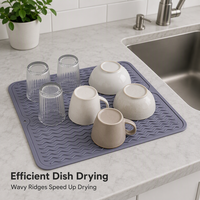 Tapis de séchage de vaisselle en silicone antidérapant, facile à nettoyer, à séchage rapide, avec rainures, grand, résistant à la chaleur, pour évier et comptoir de cuisine