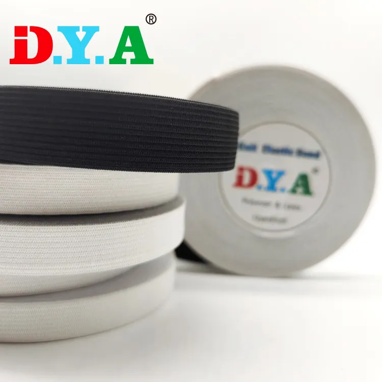 Venta al por mayor de fábrica Polyedter Latex 1,5 cm - 5 cm tejido blanco/Negro banda elástica de punto para ropa