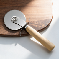 Couteau à pizza pliable en acier inoxydable avec manche en bois, roulette à pâtisserie à roue unique, outils de cuisson