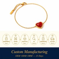 Nouveauté 2026 – Bracelet tendance en acier inoxydable plaqué or 18 carats avec pendentif cœur rouge et pierre, bijoux pour femme