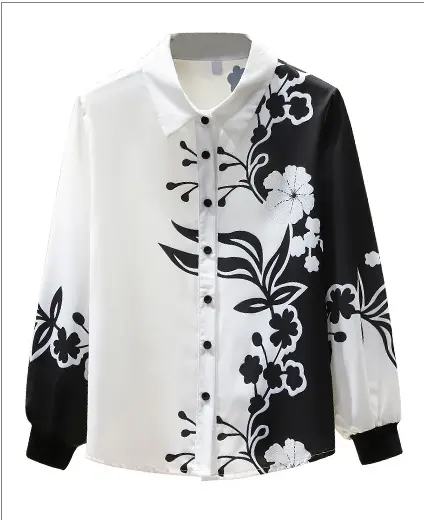 2022 spring casual long sleeve versatile shirt black and white printed high-end long sleeve women's casual shirt