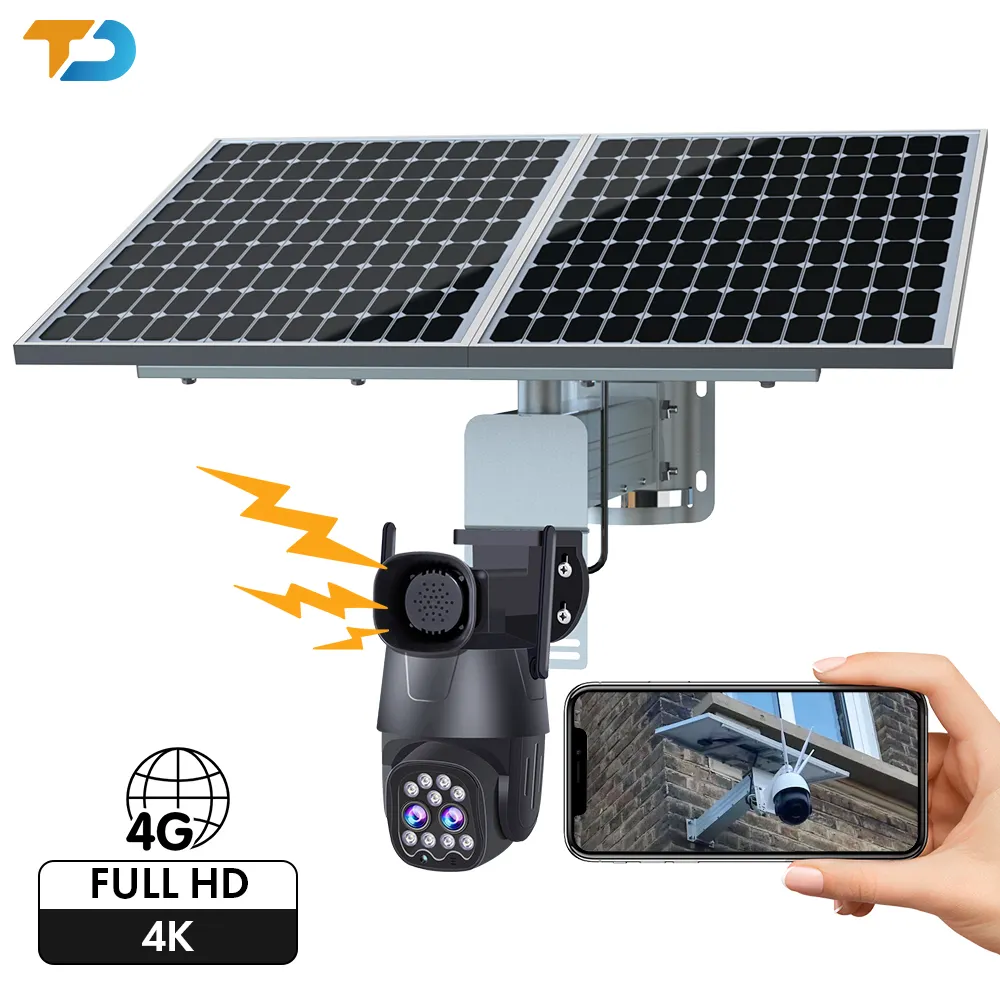 TecDeft Solar camera 4G sim card Farm Outdoor auto motion track ptz cctv alert IP 8MP 4k surveillance security camera wireless