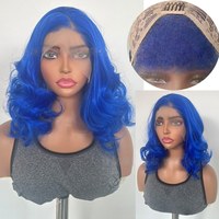 Wig sintetis Premium Futura Fibra Wholesale HD 13*4 Lace Front 250g Biru Pendek Keriting Bob Matte Tahan Panas untuk Wanita