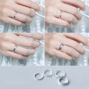 Простое кольцо из стерлингового серебра 925 пробы с тройной Quintuple, гладкое кольцо на костяшки пальца, антистресс, сцепляющиеся Кольца из розового серебра - Product Image 4