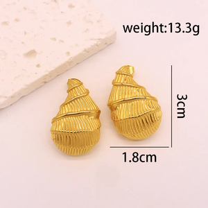 ต่างหูเม็ดเดี่ยวสไตล์เรโทรหรูหราแบบลำลอง1คู่ทำจากสแตนเลส304ชุบทอง18K ต่างหูแฟชั่น - Product Image 4