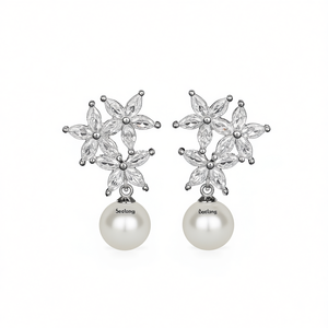 Pendientes de gota con forma de flor Seclong, oro blanco, cristal, diamantes de imitación, estilo clásico para boda para mujer - Product Image 1